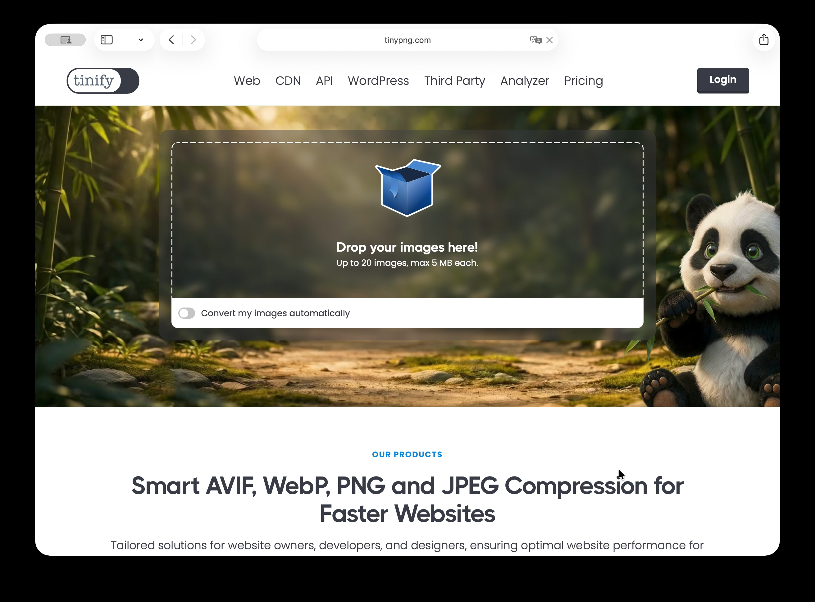 TinyPNG 官网首页与顶部导航