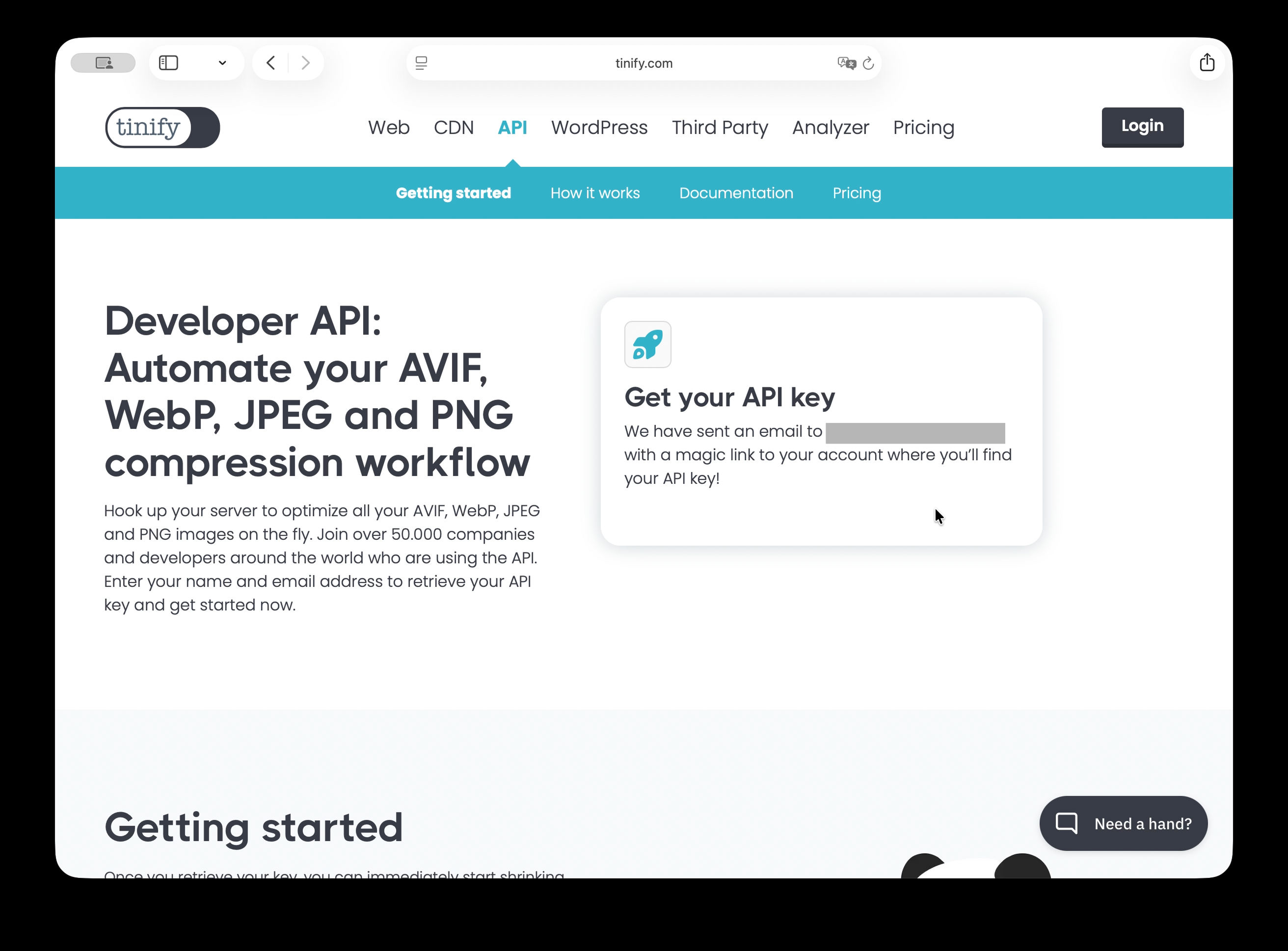 TinyPNG 表单提交后的确认提示