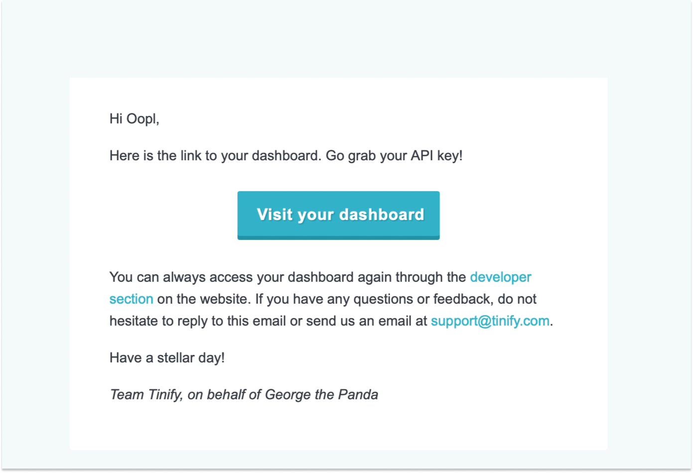 TinyPNG 邮件中的 Dashboard 入口