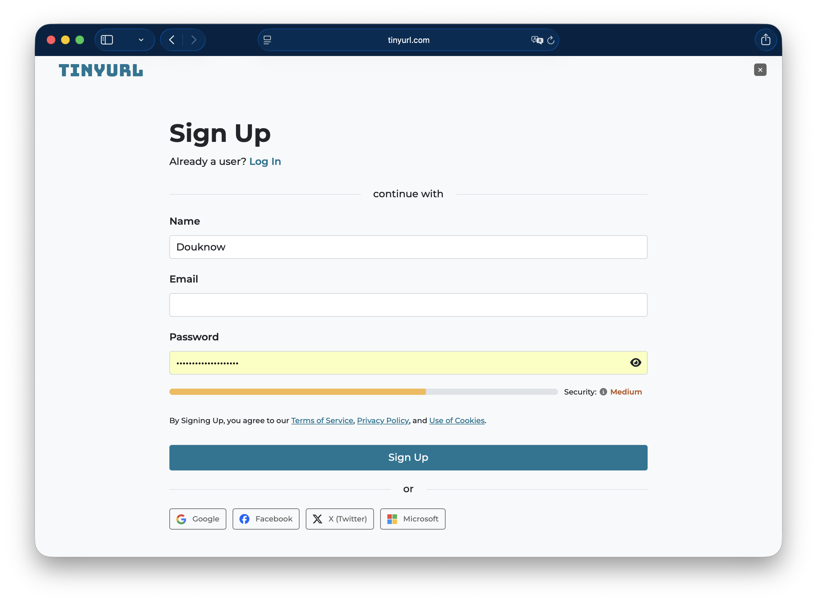 TinyURL 注册表单