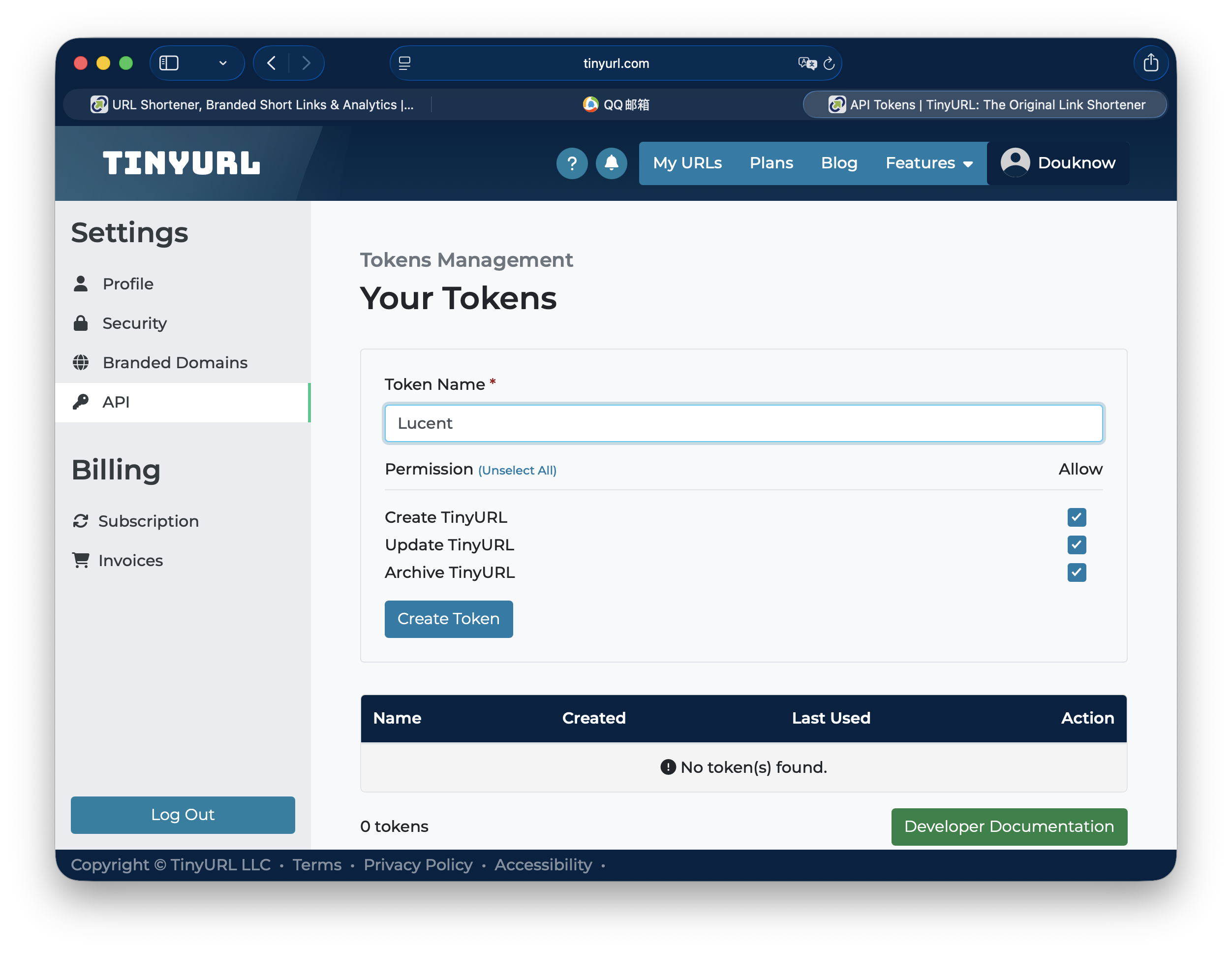 TinyURL token 创建表单
